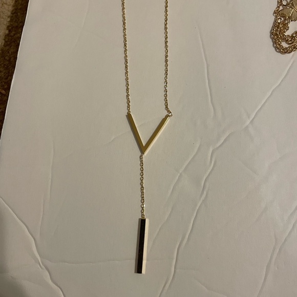 Gold Over Stainless steel V-shaped long Clavicle Necklace - Picture 6 of 6